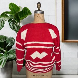 Red and White Geometric Sweater